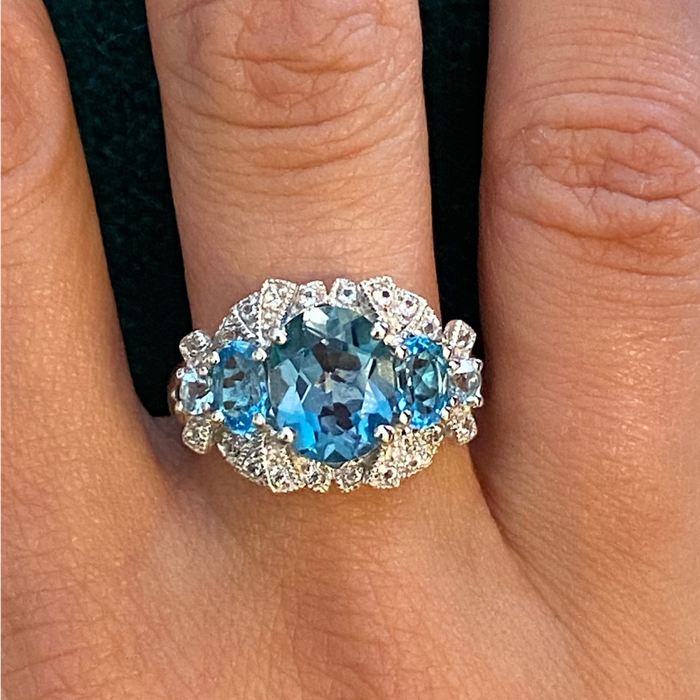 Blue Stone & Cubic Zirconium 925 Sterling Silver Ring